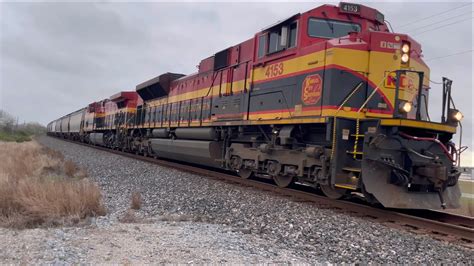 KCS 4153 SD70ACE W Chugging Rear DPU And Loud K5LA Leads Grain Train