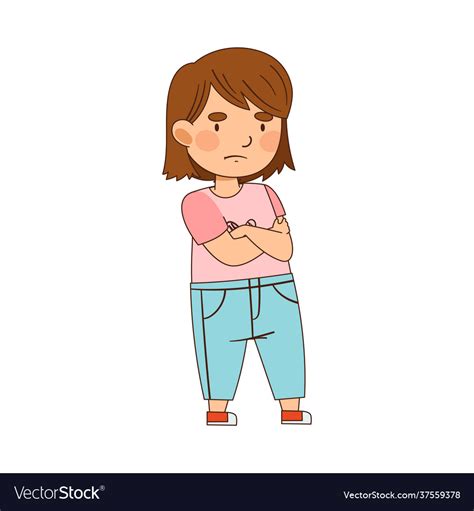 Cute girl with grumpy face standing with crossed Vector Image