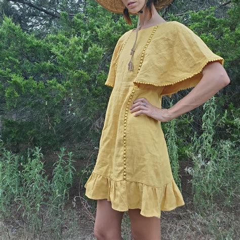 Anthropologie Womens Yellow Dress Depop