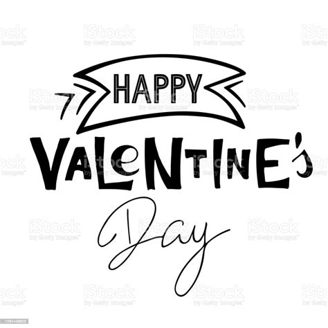 Happy Valentines Day Text Hand Written Lettering Vector Phrase Isolated On White Background To