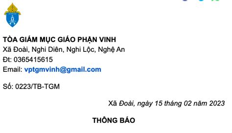 Tòa Giám mục Giáo phận Vinh thông báo gửi các linh mục trong Giáo phận