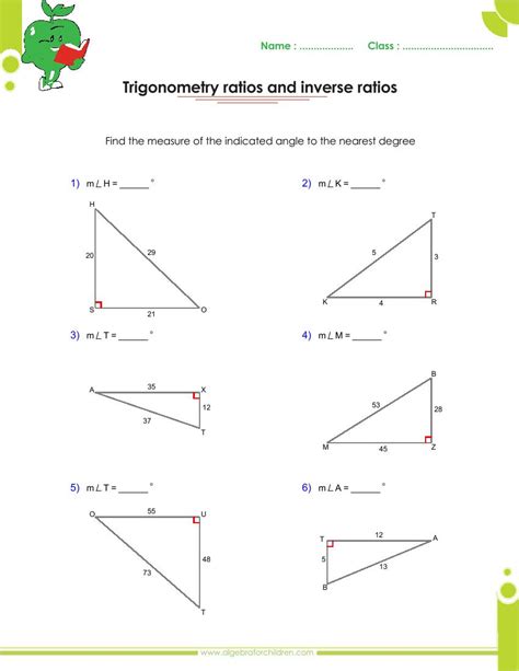 Trigonometric Functions Grade 10 Worksheets