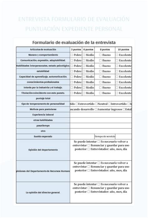 Plantilla De Formato Excel Formulario De Evaluaci N De Entrevista De