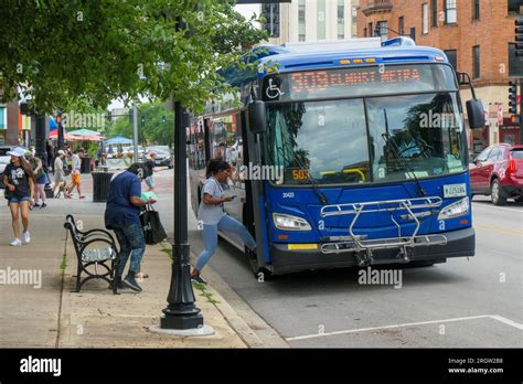 Passenger boarding Pace bus, Oak Park, Illinois Stock Photo - Alamy