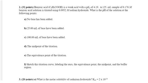 Solved 2 32 Points Benzoic Acid C6h5cooh Is A Weak Acid