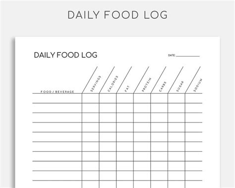 Daily Food Log Food Tracker Food Journal Food Diary Food Etsy Food Tracker Food Log