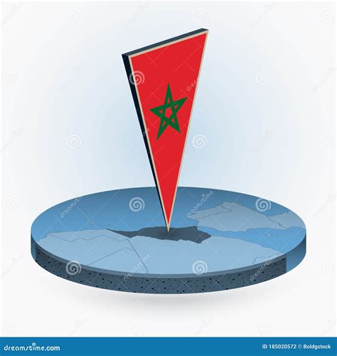 Morocco Map In Round Isometric Style With Triangular 3d Flag Of Morocco