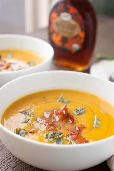 Butternut Squash Soup With Maple Bacon Bits Macheesmo