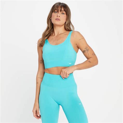 Mp Womens Tempo Tonal Seamless Sports Bra Bright Turquoise Myprotein™