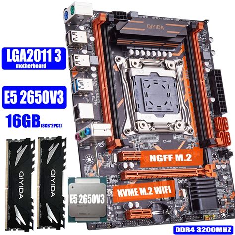 Qiyida X99 Kit de placa mãe Xeon LGA 2011 3 E5 2650 V3 CPU 2pcs X 8GB