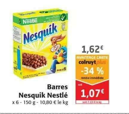 Promo Barres Nesquik Nestlé chez Colruyt