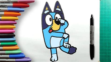 Cómo Dibujar y Colorear a Bluey de Bluey Jugando Paso a Paso Fácil para