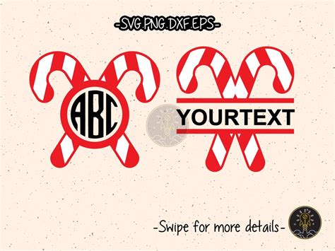 Candy Cane Christmas Split Monogram Frame Svg Cut File Cricut Etsy