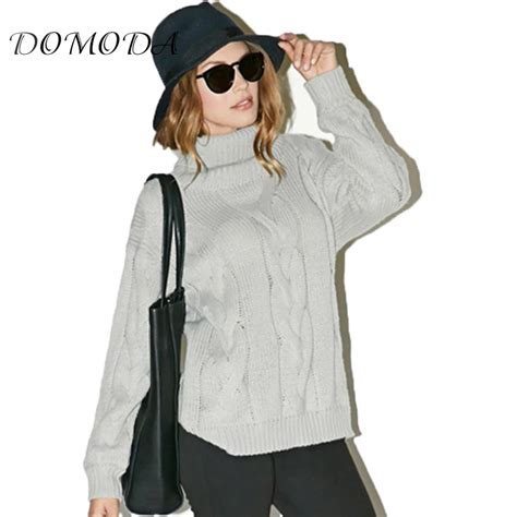 DOMODA 2017 Mode Solide Gris Chandails Femmes Tricot Chaîne Tissu