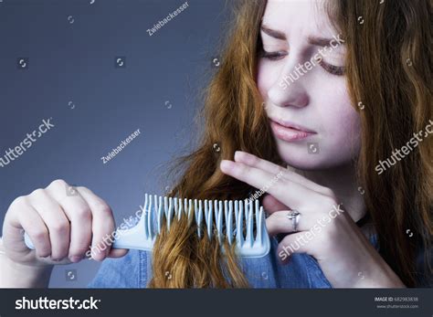 Portrait Stressed Young Woman Tousled Disheveled Foto Stok 682983838