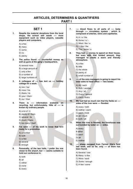 Articles Determiners And Quantifiers Part I Set 1