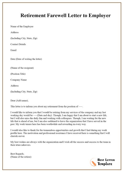 Retirement Farewell Letter Template Format Sample And Example