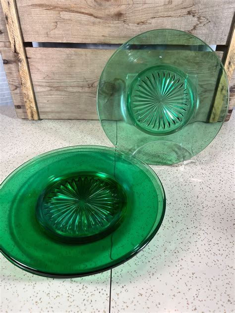 Starburst Centre Pressed Glass Emerald Forest Green Glass Plates Round Green Glass Plates Green