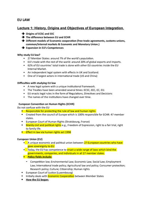 EU LAW EU Section Of Scottish Legal Systems EU LAW Lecture 1