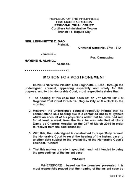 Motion For Postponement