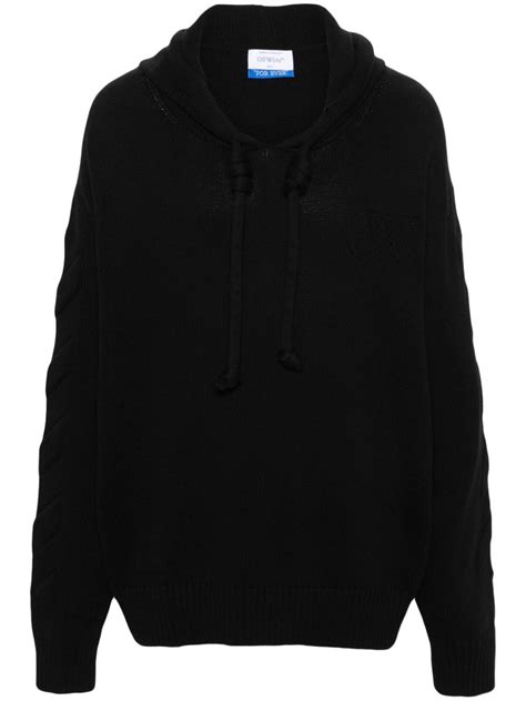 Off White Embossed Logo Knitted Hoodie Black Farfetch Uk