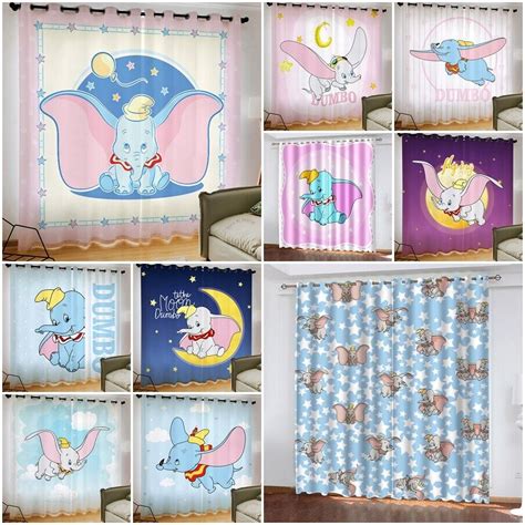 Disney Dumbo 3d Curtains Thick Blackout Bedroom Thermal Ring Top Eyelet