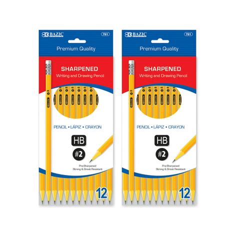 Bazic Pencil Wood Pre Sharpened Pencil 2 Hb Yellow Pencils 12 Pack 2 Packs