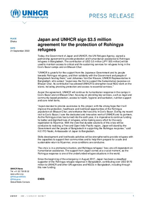 Document Press Release English Japan And Unhcr Sign 35 Million