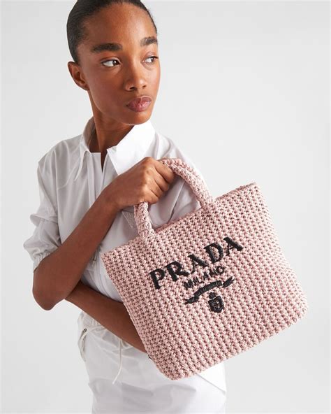 Prada Kleine Geh Kelte Tote Bag Damen Alabasterrosa Crochet Tote