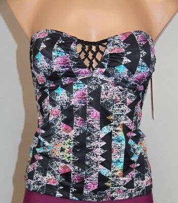 Hula Honey Swimsuit Bikini Tankini Top Sz Xs Black Multi Strapless Ebay