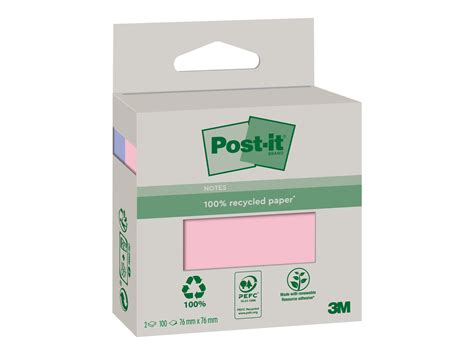 Post It 2 Blocs Notes Recyclées 76 X 76 Mm Couleurs Assorties