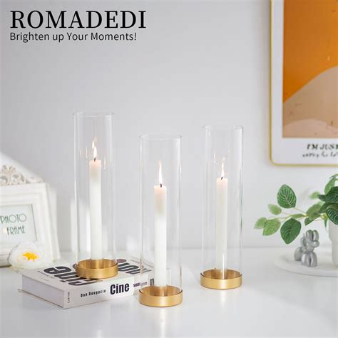 Snapklik Romadedi Glass Hurricane Candle Holders Gold Inch