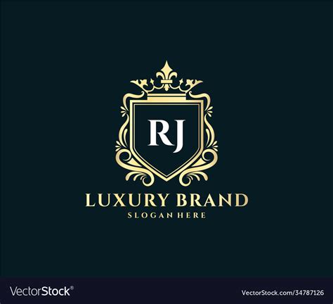 Rj Initial Letter Gold Calligraphic Feminine Vector Image