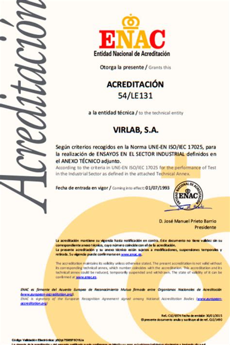 Acreditaciones Y Homologaciones Virlab Laboratorio Certificado ENAC