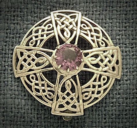 Silver Celtic Brooch With Amethyst Isle Of Mull Silver And Goldsmith