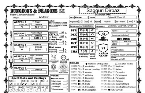 Dandd 5e Character Sheet And Folio Dungeon Master Assistance