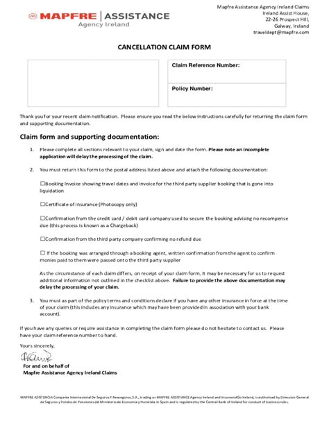 Fillable Online Cancellation Claim Form Fax Email Print Pdffiller