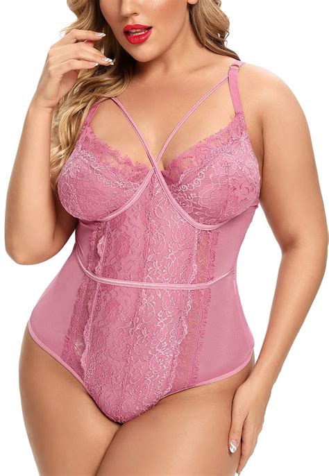 Plus Size Lingerie For Women Sexy Eyelash Lace Bodysuit Naughty Mesh