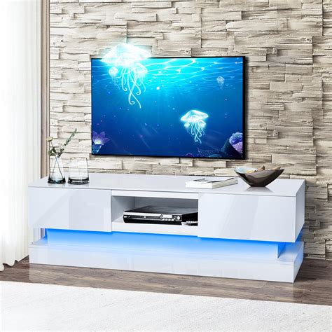 Modern Tv Stand With Led Lights White Led Entertainment Center For