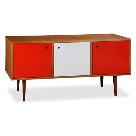 Buffet 3 Portas Vintage Laqueado Fosco Vermelho Branco E Estrutura