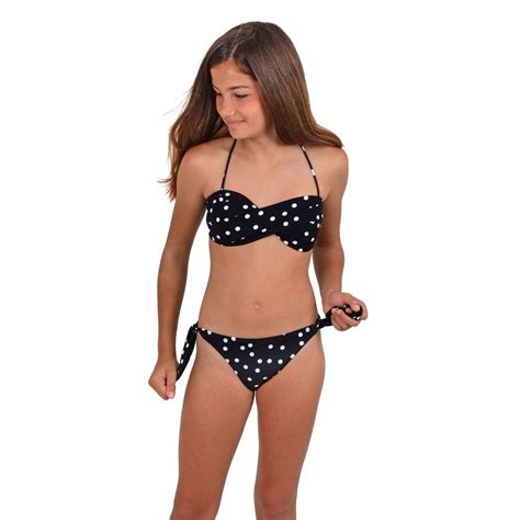 Maillot De Bain Fille Bandeau Pois Blancs Mon Mini Twist Bikini