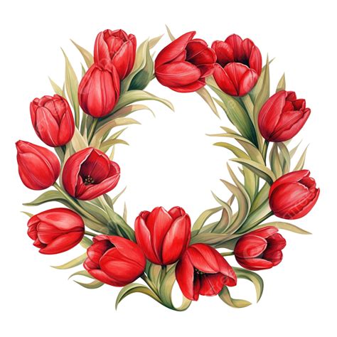 Wreath Of Red Tulip Flowers Illustration Frame Flower Wreath Png