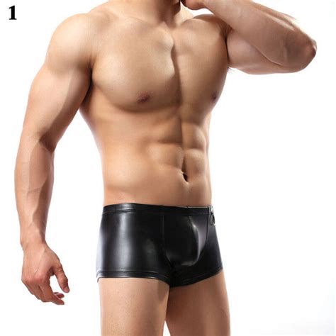 Boxer En Simili Cuir Pour Homme Sous Vêtement Sexy Aspect Mouillé