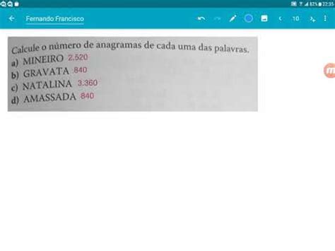 Calcule O N Mero De Anagramas De Cada Uma Das Palavras Youtube