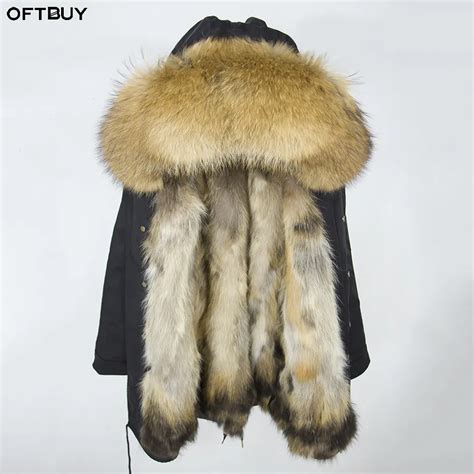 Oftbuy Real Fur Coat Winter Jacket Women Long Parka Big Natural Raccoon