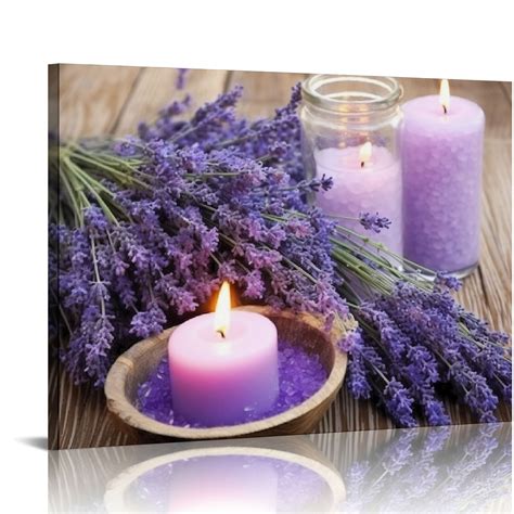 ONETECH Bathroom Canvas Wall Art Purple Lavender Theme Modern Flowers