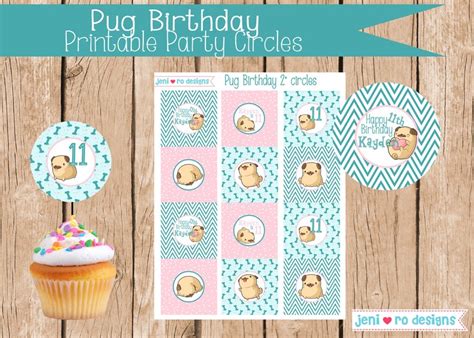 Pug Birthday Printable Party Decor Set Birthday Invitation - Etsy