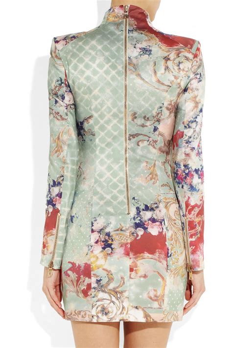 Balmain Printed Silk-sateen Dress in Green | Lyst