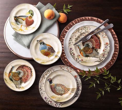 Botanical Harvest Turkey Stoneware Dinner Plates Set Of 4 Pottery Barn