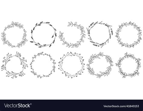 Big Bundle Of Floral Wreaths Hand Drawn Royalty Free Vector